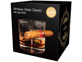 Klasický pohár na whisky s držiakom na cigary