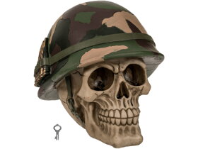 Pokladnička lebka s vojenskou helmou